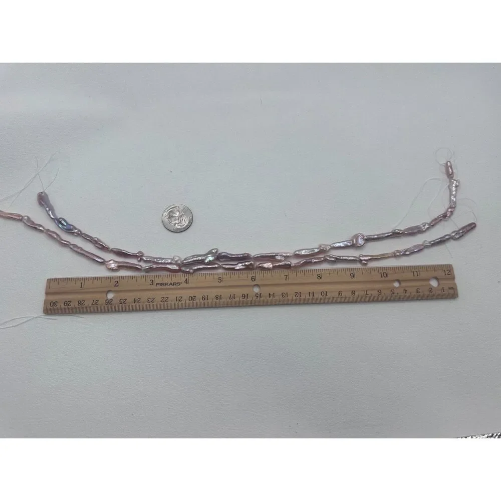 2 Strand Bundle Natural Pink Purple Biwa Stick Freshwater Pearls DIY Jewelry